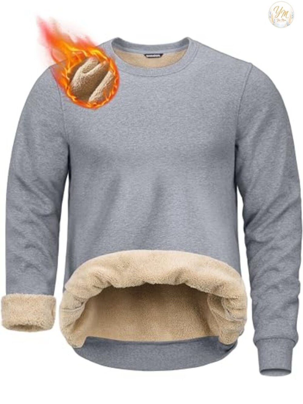 Men's Sherpa Lined Fleece Pullover Sweatshirt Crew Neck